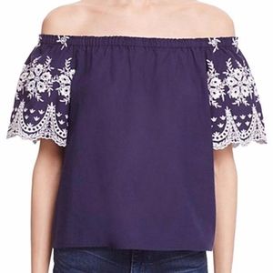 Beltaine Poplin Embroidered Off-the-shoulder Top